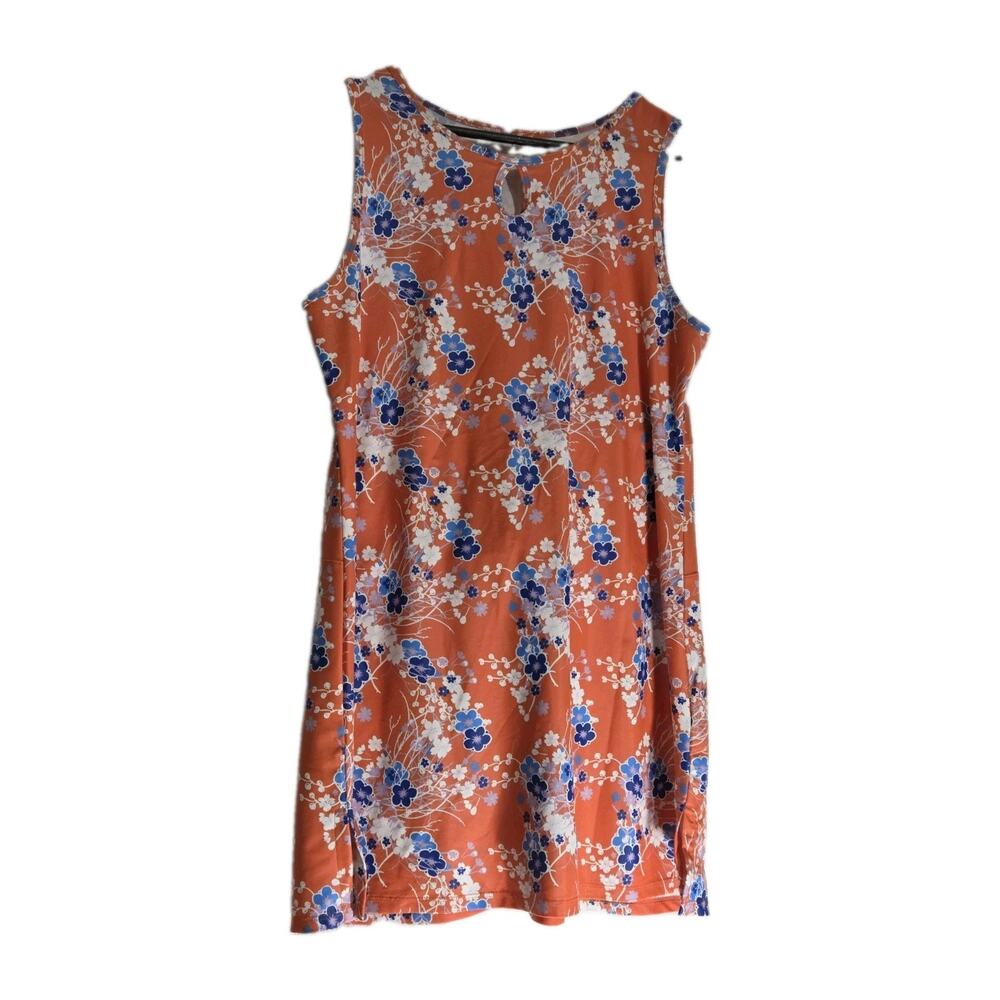 Nuu-Muu Ruu-Muu Active Dress "Ginger" Orange Blue Floral Keyhole Back Pocket XL